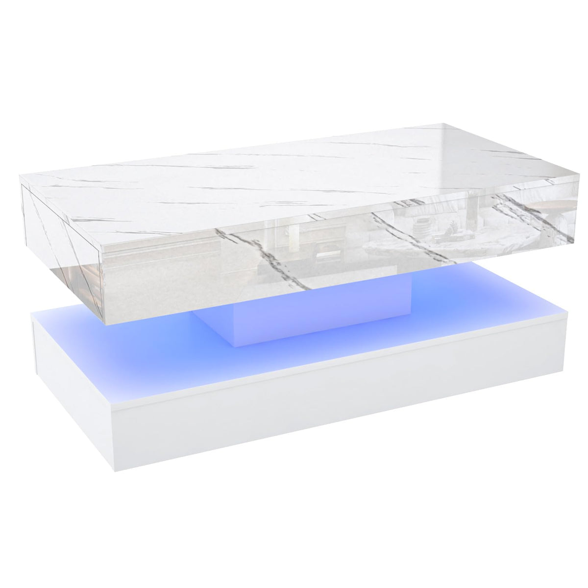 High-Gloss LED Coffee Table with Drawers 100cm White