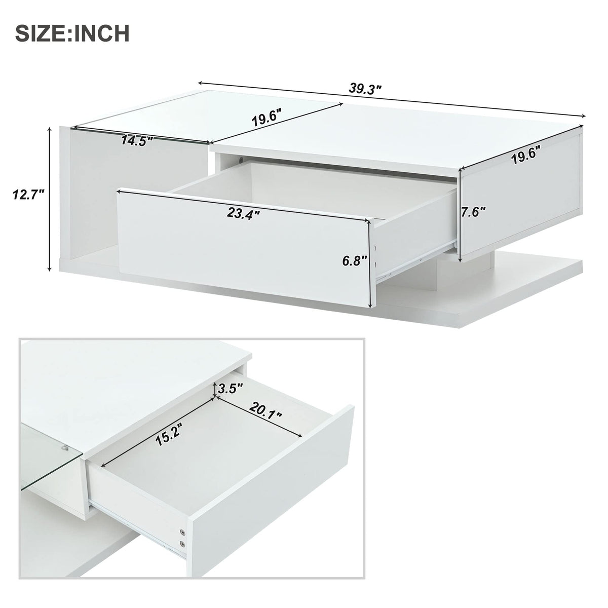 LUMISOL WS00458 High-Gloss Coffee Table with Tempered Glass White