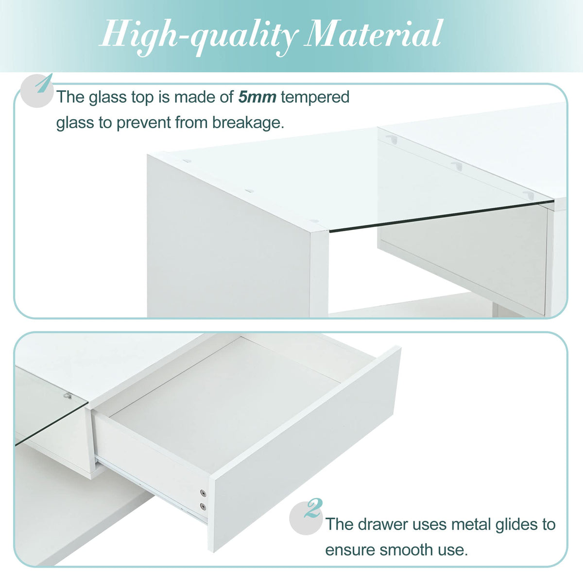 LUMISOL WS00458 High-Gloss Coffee Table with Tempered Glass White