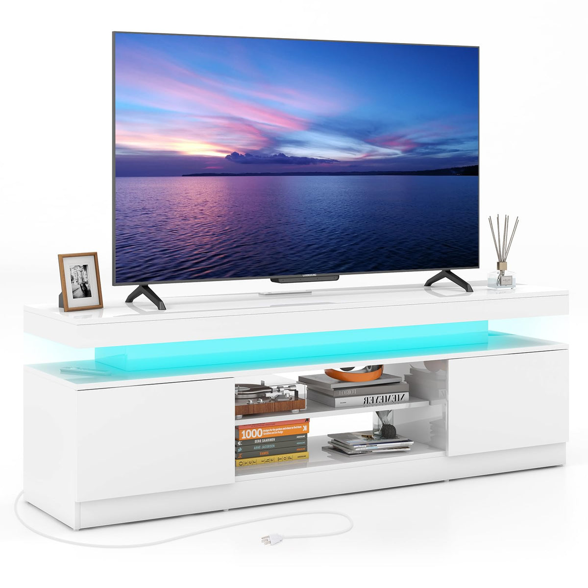 Verano Garden 160cm High Gloss TV Stand with LED White