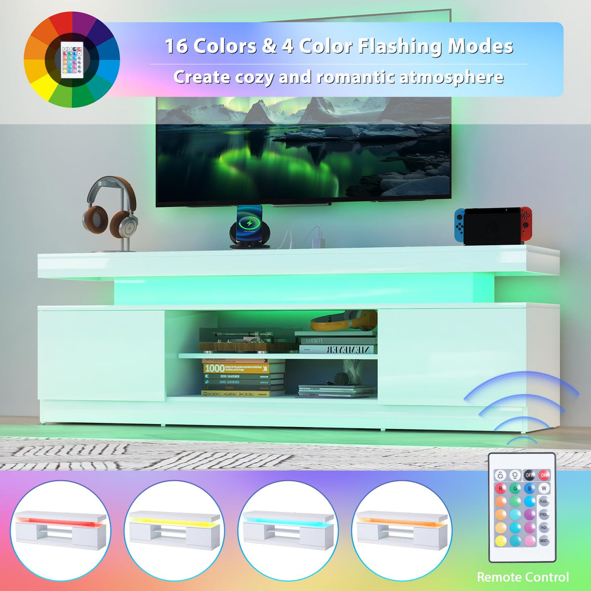 Verano Garden 160cm High Gloss TV Stand with LED White