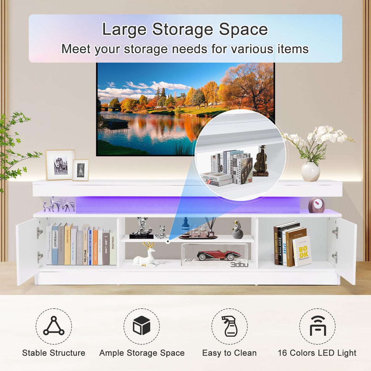Verano Garden 160cm High Gloss TV Stand with LED White
