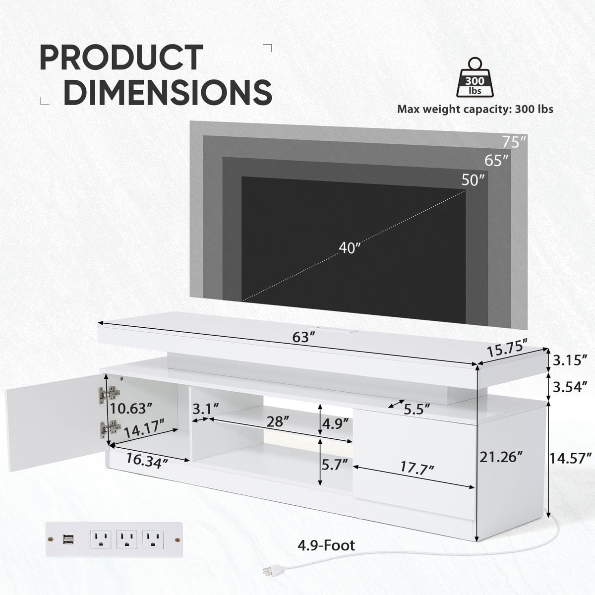 Verano Garden 160cm High Gloss TV Stand with LED White