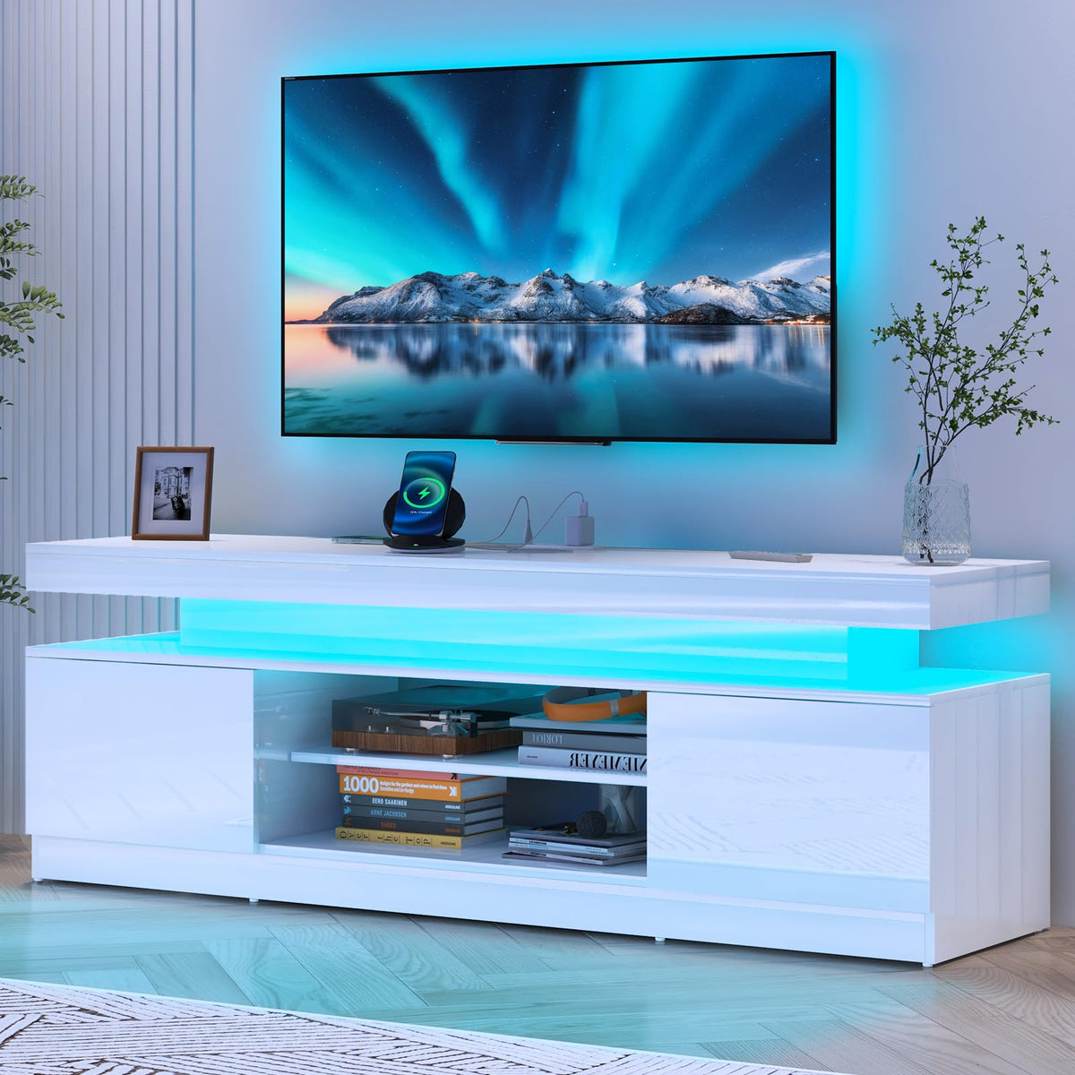 Verano Garden 160cm High Gloss TV Stand with LED White