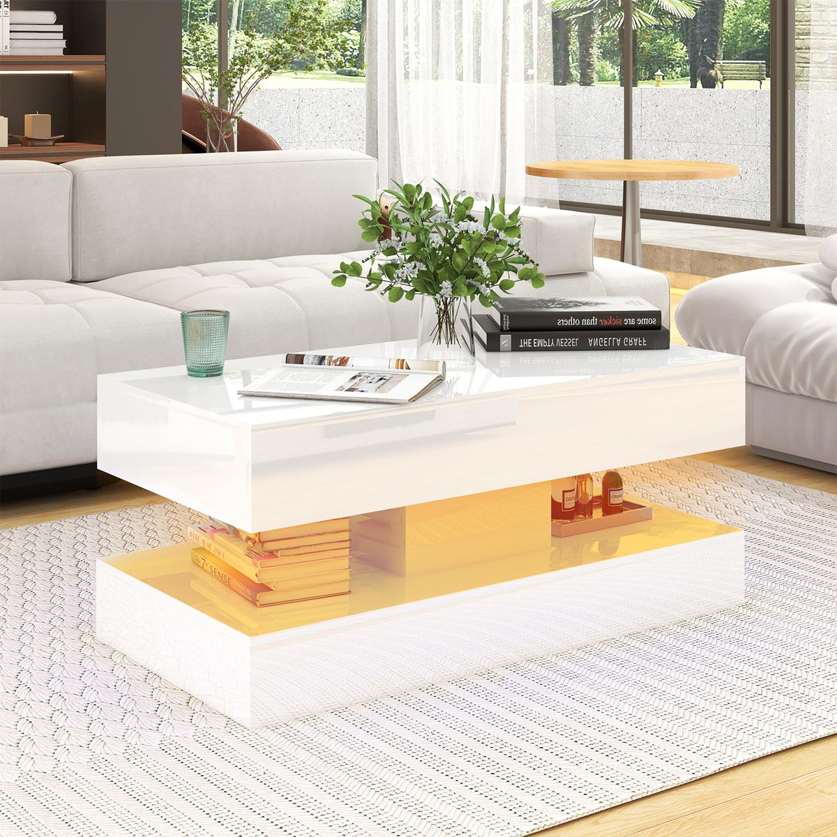 Verano Garden IDNYX025 High-Gloss LED Coffee Table with Drawers 100cm White