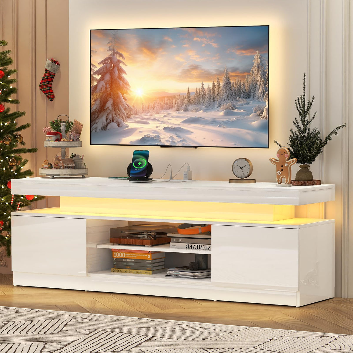 Verano Garden 160cm High Gloss TV Stand with LED White